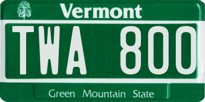 VT license plate TWA800