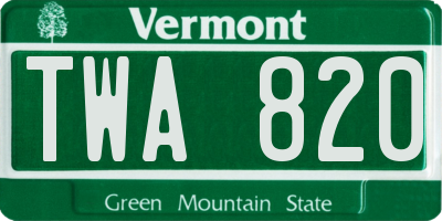 VT license plate TWA820