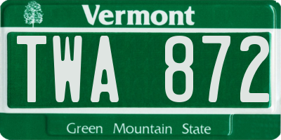 VT license plate TWA872