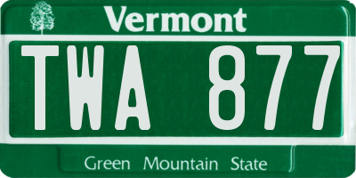 VT license plate TWA877