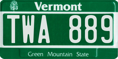VT license plate TWA889