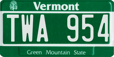 VT license plate TWA954