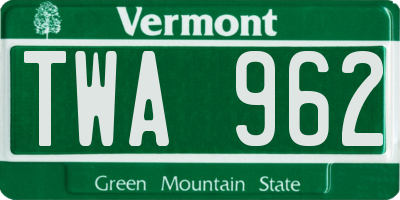 VT license plate TWA962