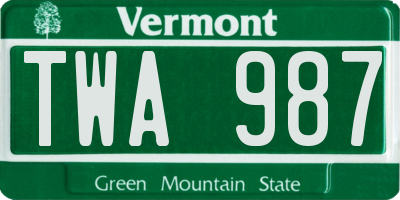 VT license plate TWA987