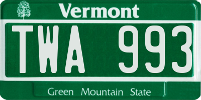 VT license plate TWA993
