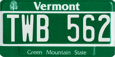 VT license plate TWB562