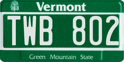 VT license plate TWB802