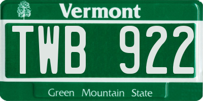 VT license plate TWB922