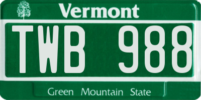 VT license plate TWB988