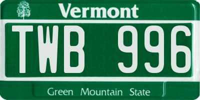 VT license plate TWB996