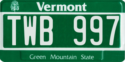 VT license plate TWB997