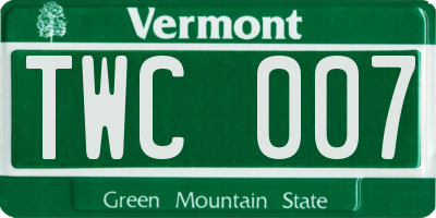VT license plate TWC007
