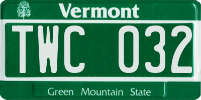 VT license plate TWC032