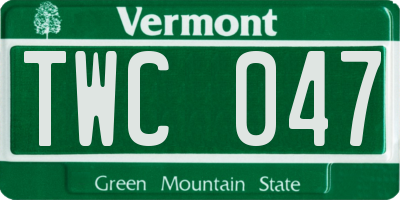 VT license plate TWC047