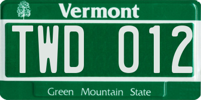 VT license plate TWD012