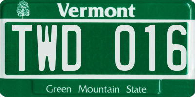 VT license plate TWD016