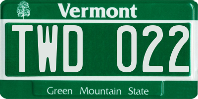 VT license plate TWD022
