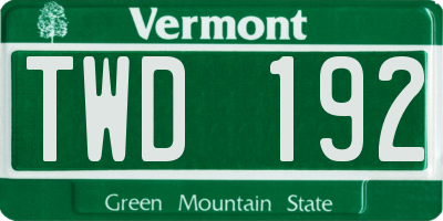 VT license plate TWD192