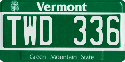 VT license plate TWD336