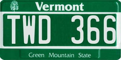 VT license plate TWD366