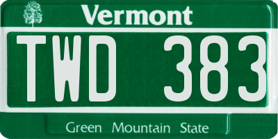 VT license plate TWD383