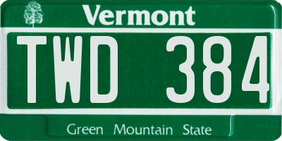 VT license plate TWD384
