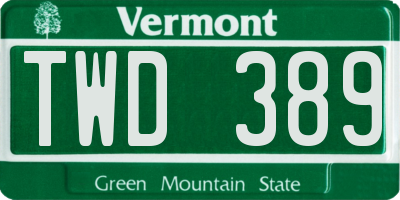 VT license plate TWD389