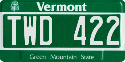 VT license plate TWD422