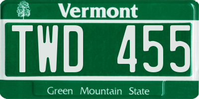 VT license plate TWD455