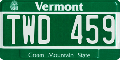 VT license plate TWD459