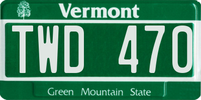 VT license plate TWD470