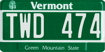 VT license plate TWD474