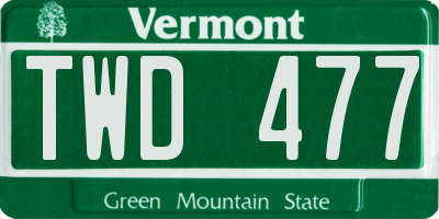 VT license plate TWD477
