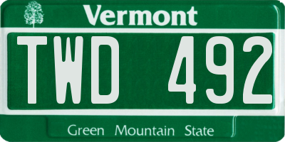 VT license plate TWD492