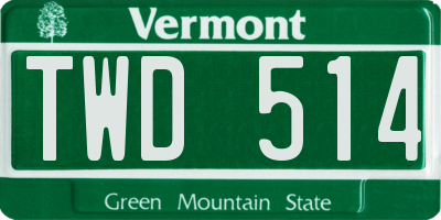 VT license plate TWD514