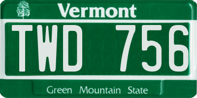 VT license plate TWD756