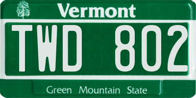 VT license plate TWD802