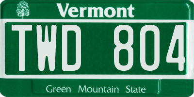 VT license plate TWD804