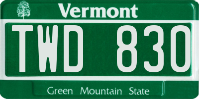VT license plate TWD830