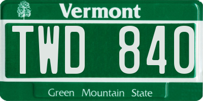 VT license plate TWD840