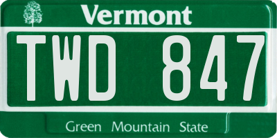 VT license plate TWD847
