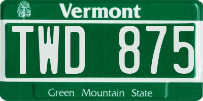VT license plate TWD875