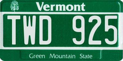 VT license plate TWD925