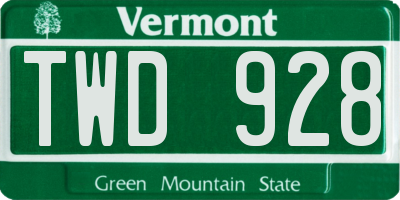 VT license plate TWD928