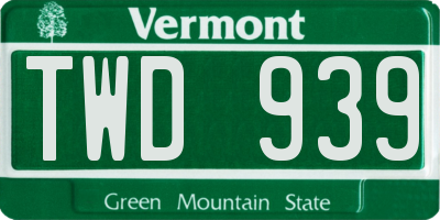 VT license plate TWD939