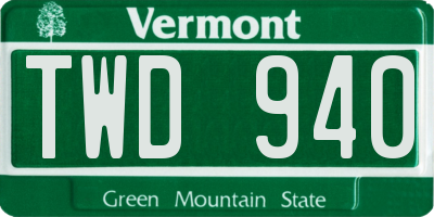 VT license plate TWD940