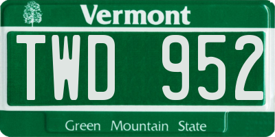 VT license plate TWD952