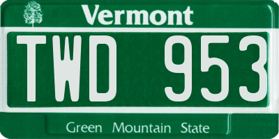 VT license plate TWD953