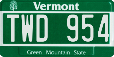 VT license plate TWD954
