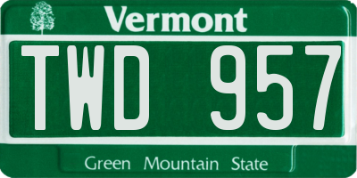 VT license plate TWD957